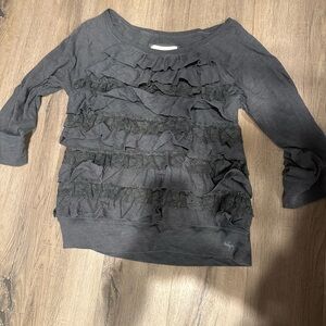 ABERCROMBIE Gray Ruffled Long Sleeve Top